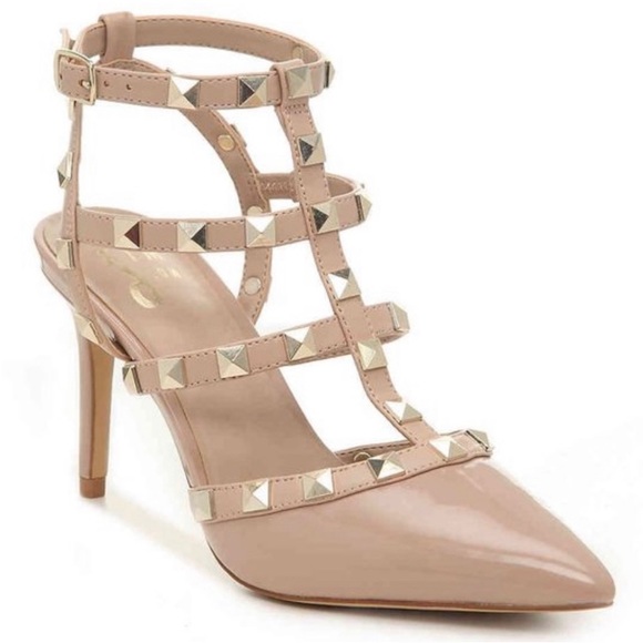 NEW  FAHRENHEIT STUDDED STRAPPY PUMPS , NUDE Sz 8-8.5 - Picture 9 of 11